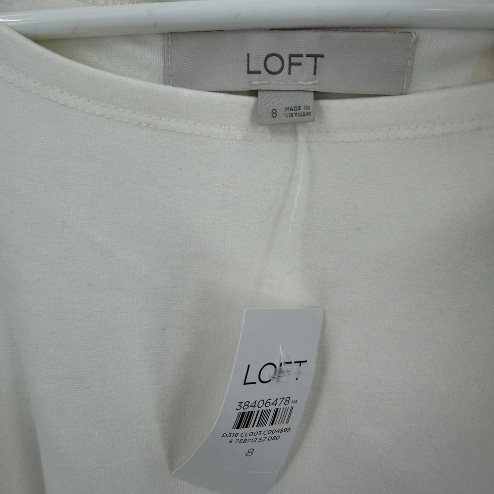 LOFT Dress Womens 8 Ivory Sleeveless Fit Flare Skater Lined Stretch Knit Casual - Picture 2 of 2